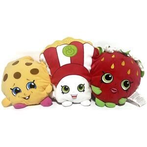 Shopkins Plush Pillow Toy With Kooky Cookie Poppy Corn & Strawberry Kiss 24x13